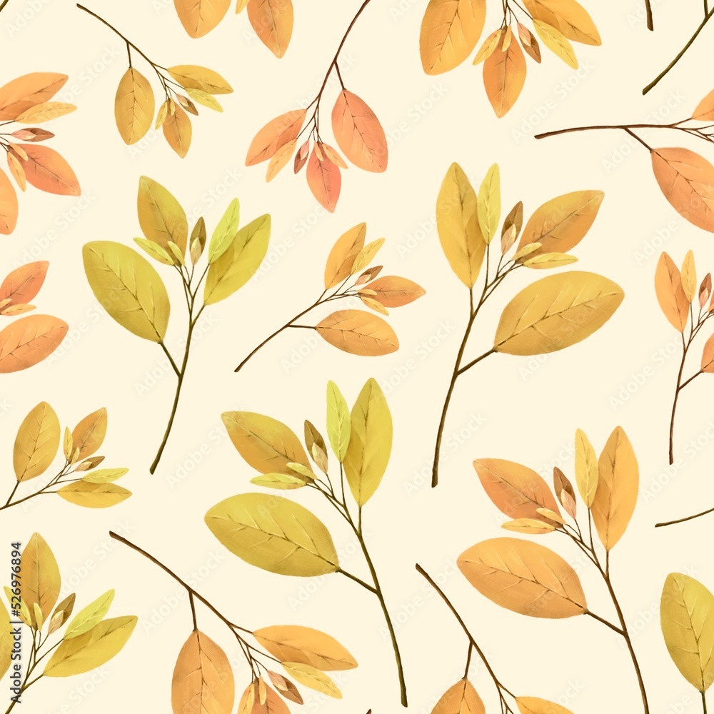 Obraz premium seamless pattern with autumn leaves. drawn by hand. elegant design for printing wrapping paper, textiles, fabrics, wallpapers.