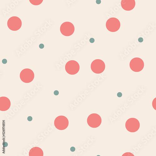 Red and green polka dots on beige background seamless pattern
