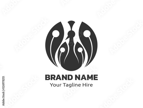 Logo with a combination of a peacock and a blooming flower