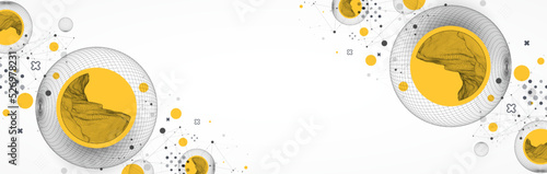 Sphere  theme with connected lines in technology style background. Wireframe illustration. Abstract 3d grid design.