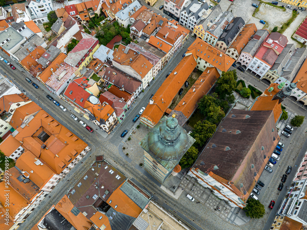 Fototapeta premium Czechia. Ceske Budejovice Aerial View. Old Town and City Center. Europe. České Budějovice town, Czech Republic. Europe.