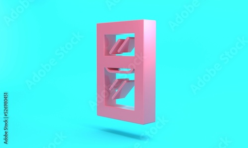 Pink Window in room icon isolated on turquoise blue background. Minimalism concept. 3D render illustration