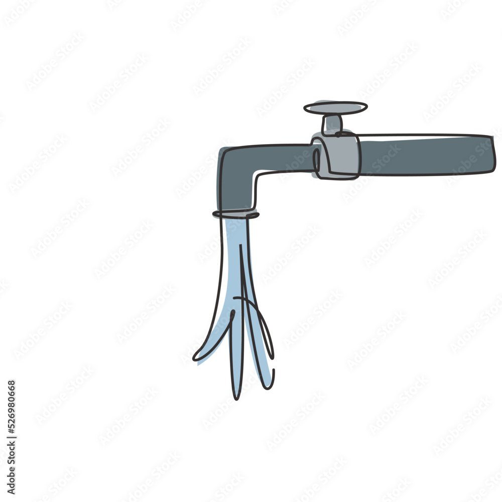 Single one line drawing of a splash of water falling from the water tap. Symbol of freshness and cleanliness of hands from germs and bacteria. Continuous line draw design graphic vector illustration. Single one line drawing of a splash of water falling from the water tap. Symbol of freshness and cleanliness of hands from germs and bacteria. Continuous line draw design graphic vector illustration.