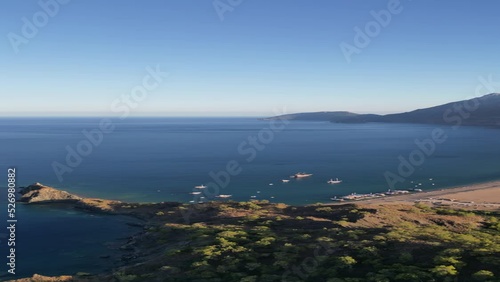 Vertical 4K. Sea and mountains flying on the Orange Valley. High quality FullHD footage