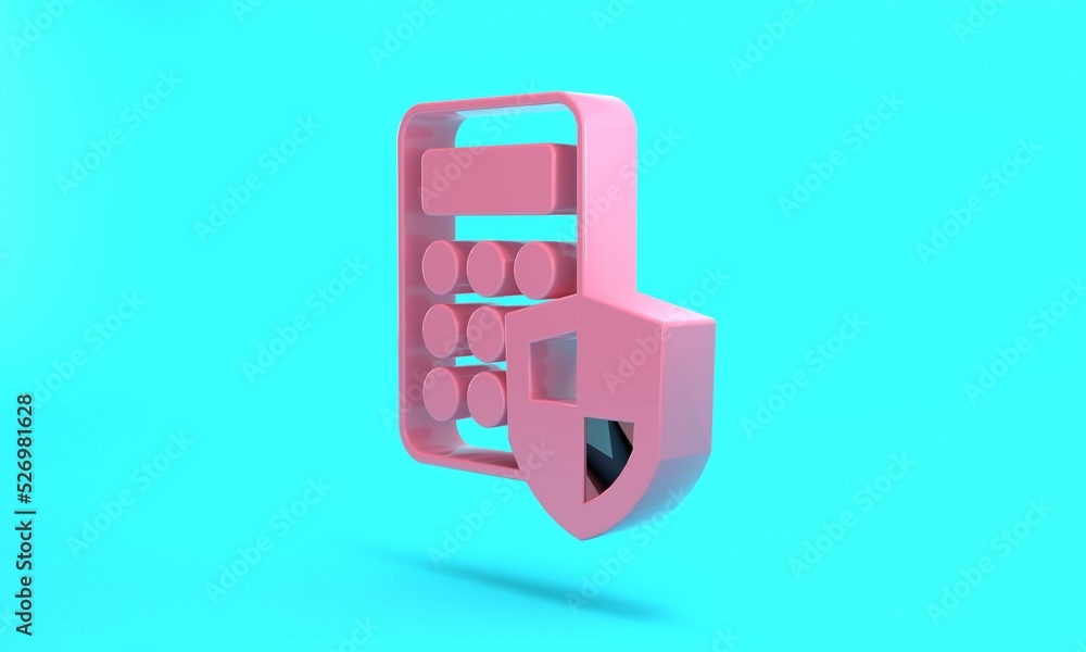 Pink Security system control panel with display icon isolated on turquoise blue background. Keypad of security system for entering inside. Minimalism concept. 3D render illustration Pink Security system control panel with display icon isolated on turquoise blue background. Keypad of security system for entering inside. Minimalism concept. 3D render illustration