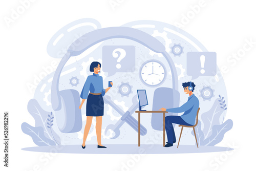 Customer support call center. Personal assistant service, person advisor hotline and helpful advice service. Support creative metaphors. Social media network services, online supporter agents