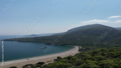 Vertical 4K. Sea and mountains flying on the Orange Valley. High quality FullHD footage