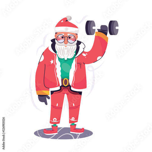 Santa Claus doing weight lifting