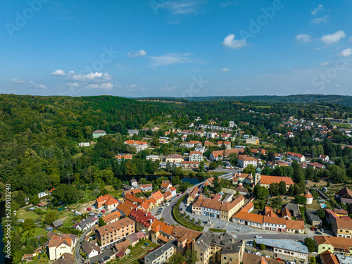 Czechia. Vranov nad Dyji Aerial View. Baroque castle and city in Moravian region in Czech Republic. Dyje river.  Vranov nad Dyj   Chateau. Czechia.