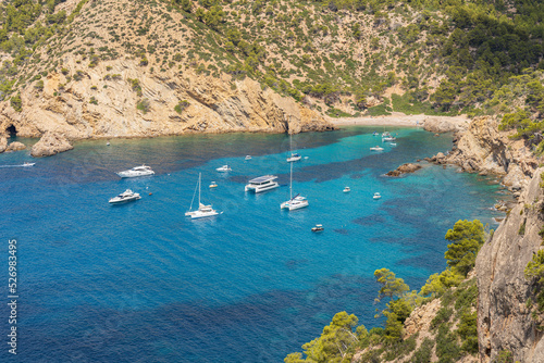 pleasure boats anchored in Cala d´Egos, Andratx coast, Majorca, Balearic Islands, Spain photo