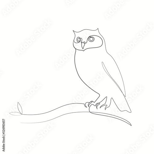 Abstract owl on a tree branch one line art continues line drawing line illustration art