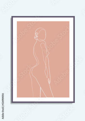 Abstract sexy beautiful girl standing stylish woman body one line art drawing wall art poster one line style 