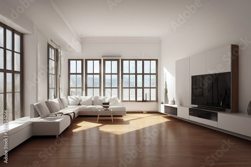 modern scandinavian house interior  wooden floor  white wall  3d render  3d illustration