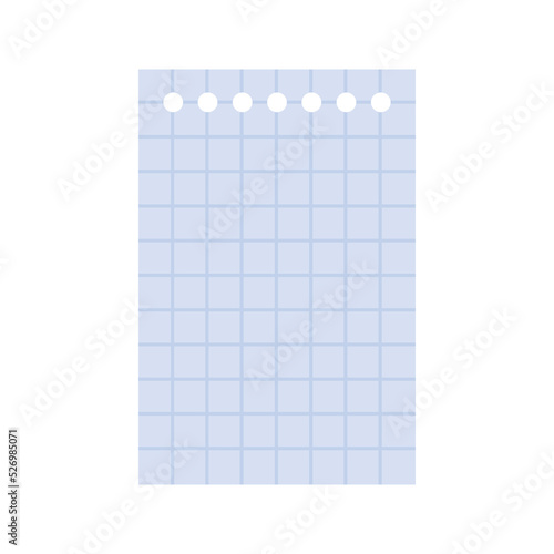 Checkered notepad sheet illustration. School supply flat design. Office element - stationery and school supply. Back to school. Notepad sheet icon for writing notes.