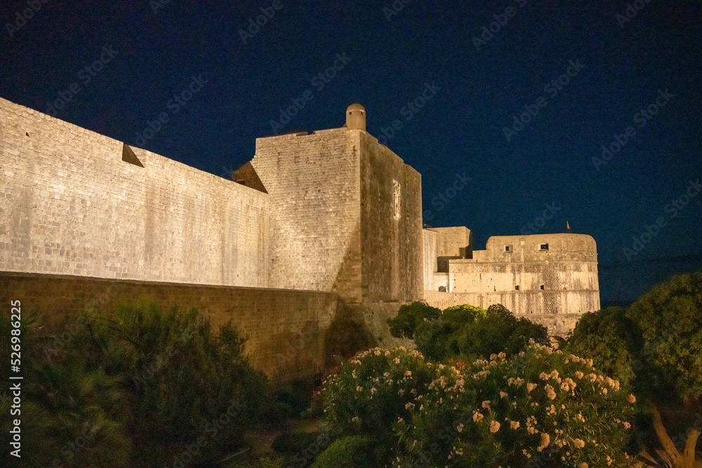 Croatia Old Town Walls At Night