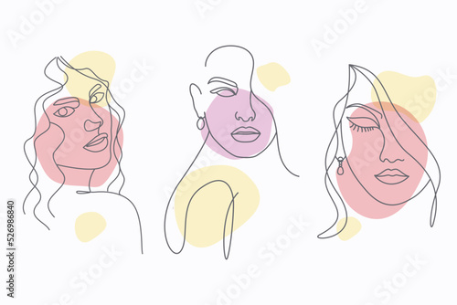 Bilde på lerret Abstract Beauty Females Young Girl Line Drawing Women Face Portrait Collection L