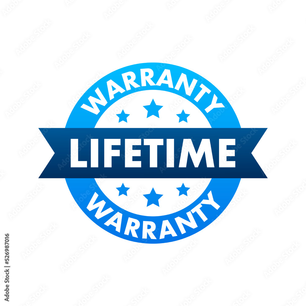 Obraz premium Flat banner with red lifetime warranty. Flat vector illustration character