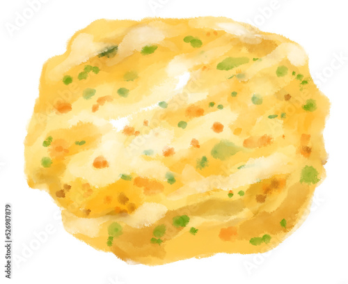 Egg omlette breakfast fried egg with carrot spinash mushroom topping watercolor hand painting illustration photo