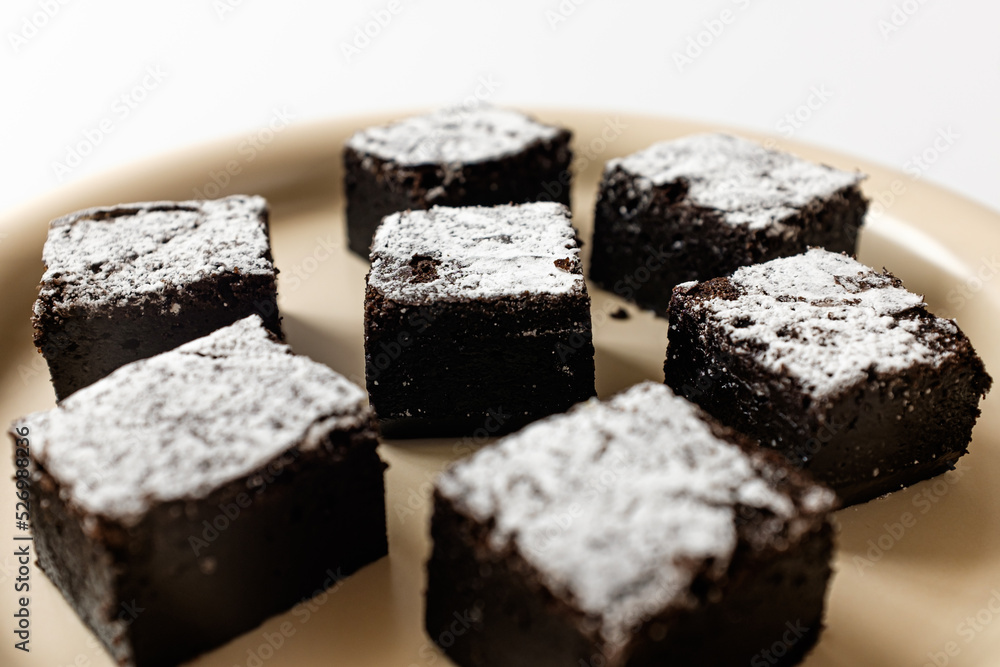 Chocolate brownies on a white background