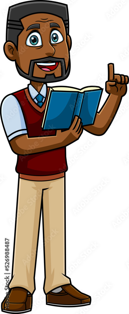 African American Teacher Cartoon Character Read From A Textbook And ...