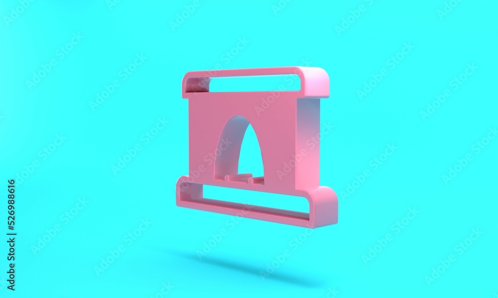 Pink Railway tunnel icon isolated on turquoise blue background. Railroad tunnel. Minimalism concept. 3D render illustration Pink Railway tunnel icon isolated on turquoise blue background. Railroad tunnel. Minimalism concept. 3D render illustration