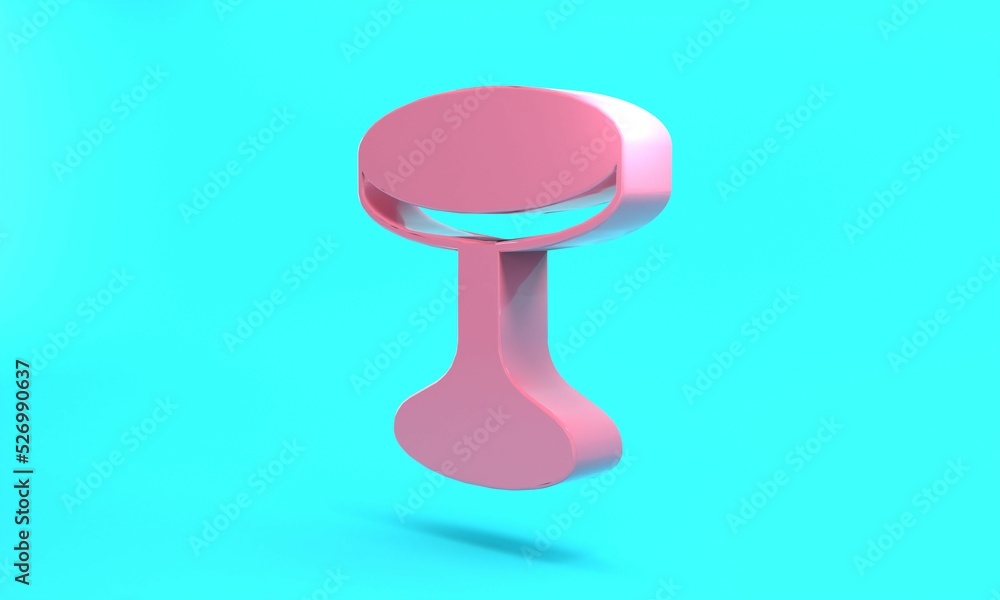 Pink Round table icon isolated on turquoise blue background. Minimalism concept. 3D render illustration