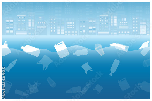 Plastic waste bottles garbage in the ocean. Environment and ecological problem concept 