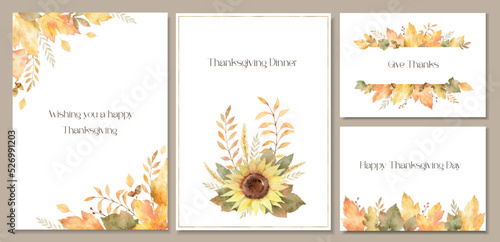 Watercolor vector sets of templates with autumn foliage.