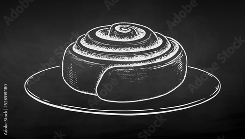 Vector illustration of Cinnamon Roll on plate