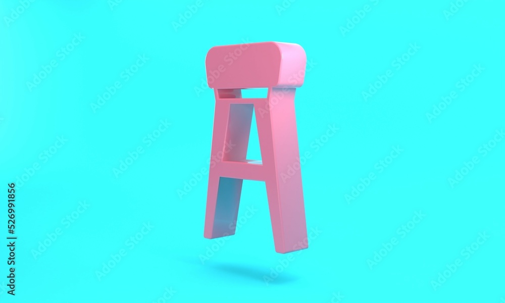 Pink Chair icon isolated on turquoise blue background. Minimalism concept. 3D render illustration