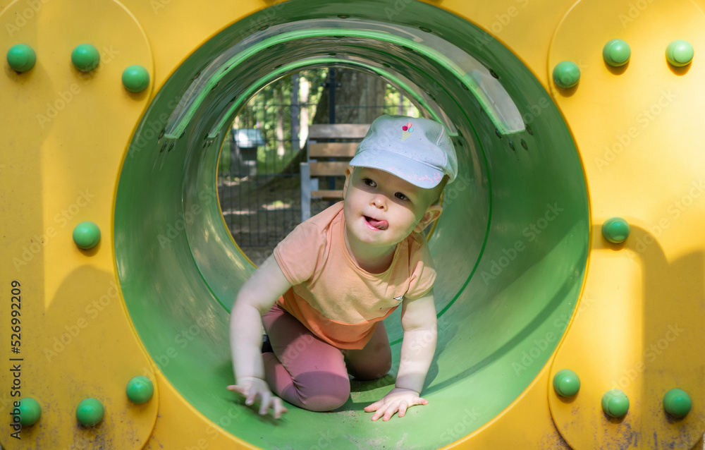 happy child playing on playground happy child playing on playground