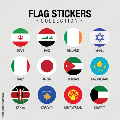 National Flags Of The World Stickers With Names. Circled Flags, Circular Design Stickers © AwaIs