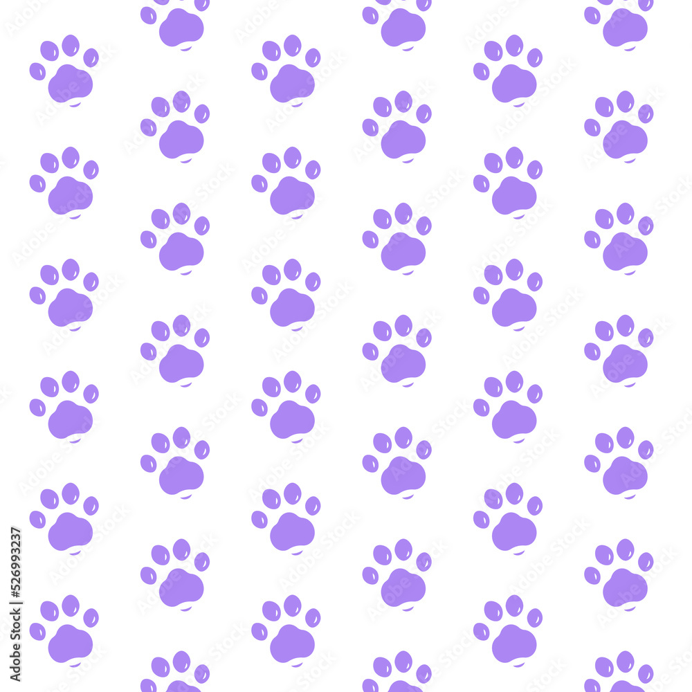 Vector purple paw pattern seamless. Cute cat paw pattern, pet paws