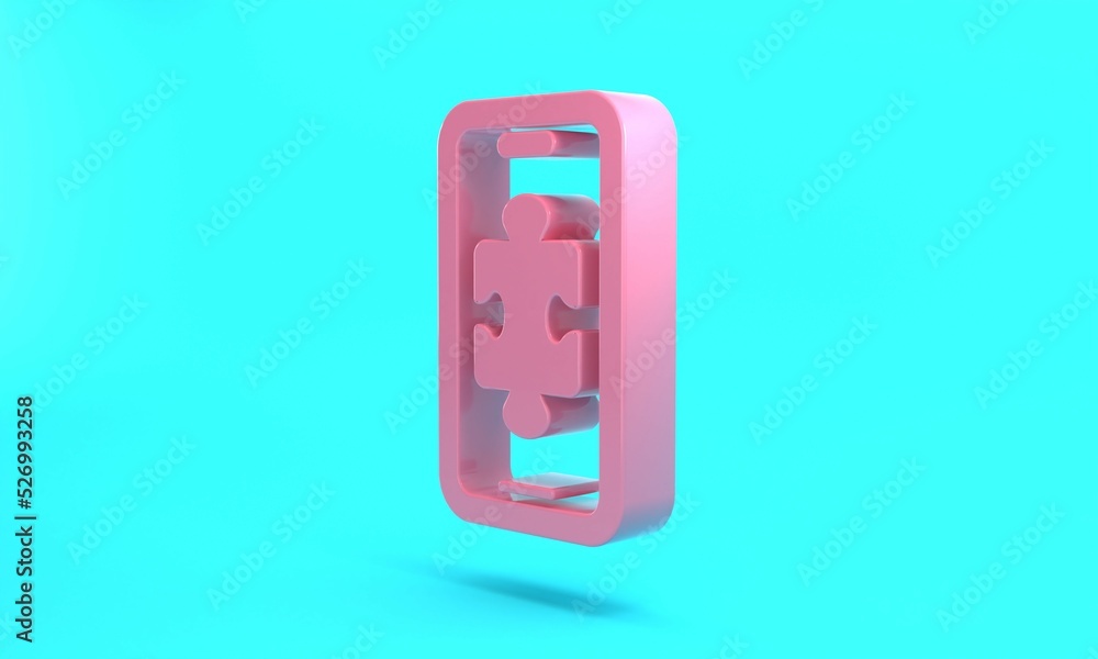 Pink Smartphone and playing in game icon isolated on turquoise blue background. Mobile gaming concept. Minimalism concept. 3D render illustration Pink Smartphone and playing in game icon isolated on turquoise blue background. Mobile gaming concept. Minimalism concept. 3D render illustration