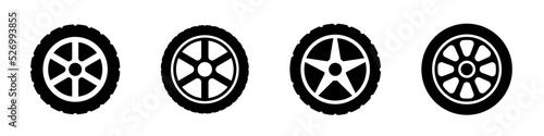 Black rubber wheel tire set icon. Wheel - car wheel icon set. Icon set related to car tires. Vector illustration.