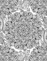 Foto auf Leinwand Mandala Ornamental mandala adult coloring book page. Zentangle style coloring page. Arabic, Indian ornament.  © Katya Suresh