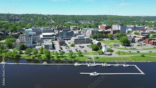 Aerial view of the industrial shore of downtown Fredericton, New Brunswick photo