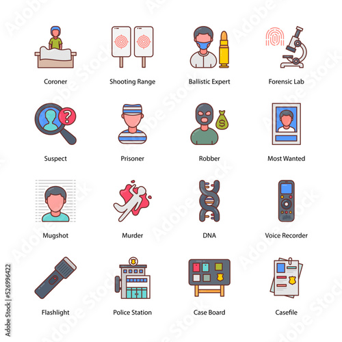 Law Enforcement Filled Icons - Stroked, Vectors