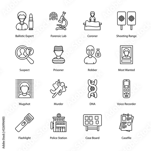 Law Enforcement Outline Icons - Stroked, Vectors