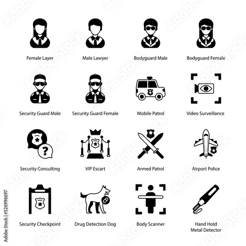 Law Enforcement Glyph Icons - Solid, Vectors