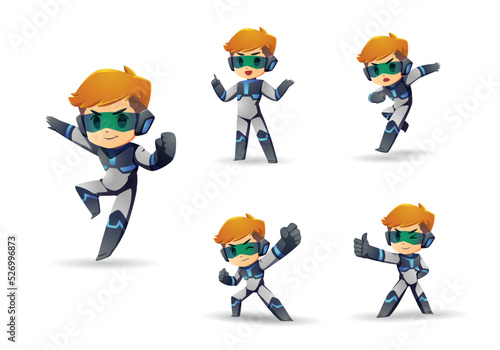 black blue wite little Super Hero Boy Mascot Character Set