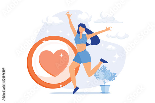 Body positive happy woman. Social media influencer, plus size model, healthy lifestyle. Cheerful overweight girl in underwear cartoon character. flat vector modern illustration