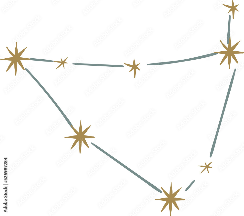 Obraz premium Constellations, celestial objects, stars, planets, sun, moon, space elements in doodle style