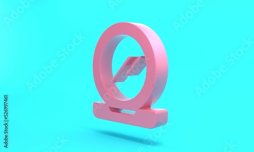 Pink Makeup powder with mirror icon isolated on turquoise blue background. Minimalism concept. 3D render illustration