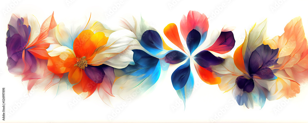 Abstract floral banner. Colorful flowers on a white background ...