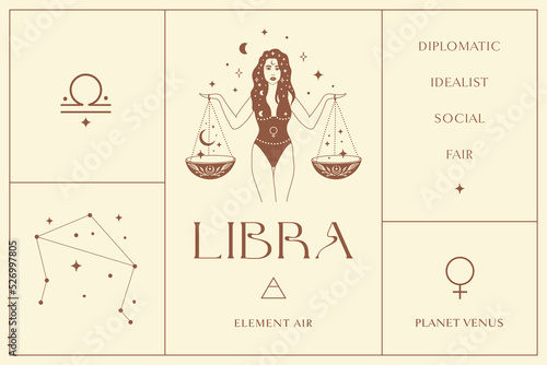 Libra Zodiac Sign Design Illustrations. Esoteric Vector Element, Icon