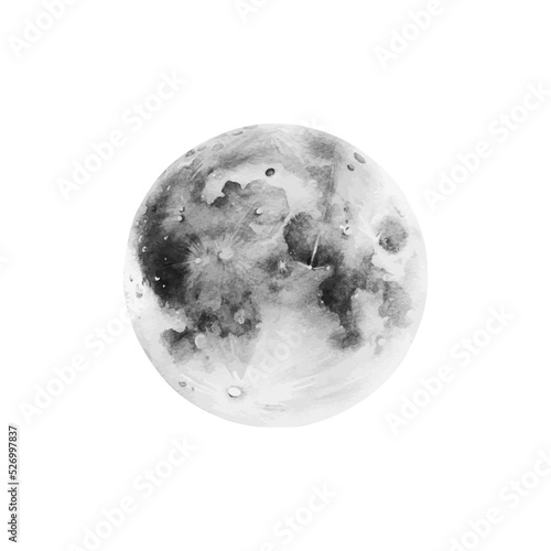 Realistic balck and white full moon.