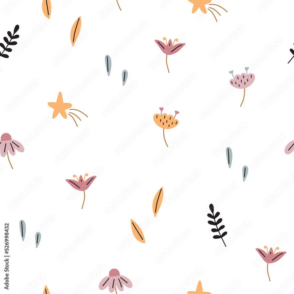 vector illustration with colorful plants, pattern. for fabric, packaging, textile, wallpaper, apparel.
