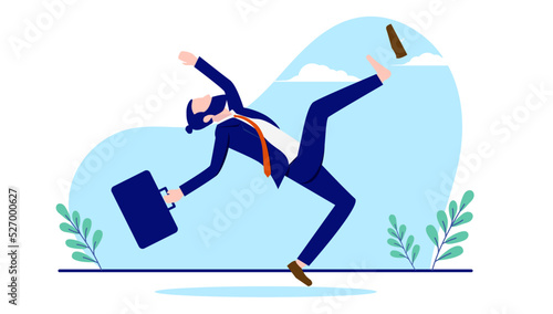 Businessman falling - Man failing in business and career stumbling backwards and being unlucky. Flat design vector illustration with white background photo