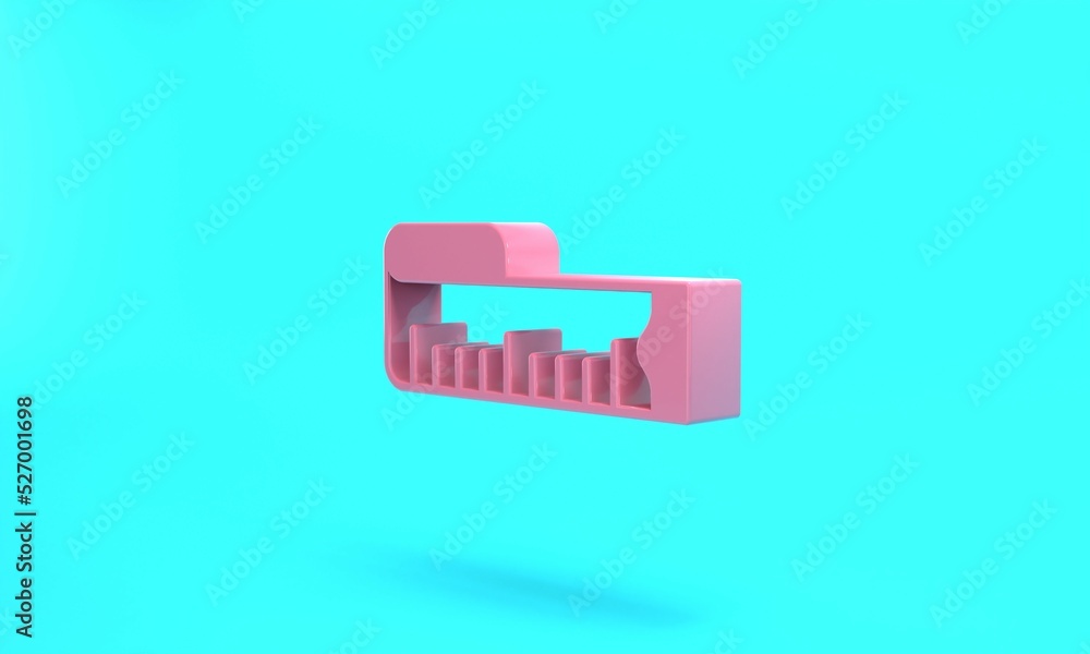 Pink Tape measure icon isolated on turquoise blue background. Measuring tape. Minimalism concept. 3D render illustration Pink Tape measure icon isolated on turquoise blue background. Measuring tape. Minimalism concept. 3D render illustration